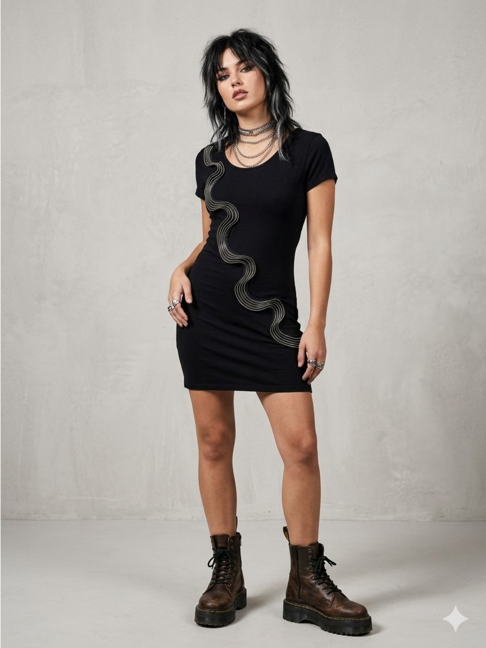 Vintage Costa Blanca Black Zipper Ruffle Mini Dress Size M Edgy Grunge Punk Y2K